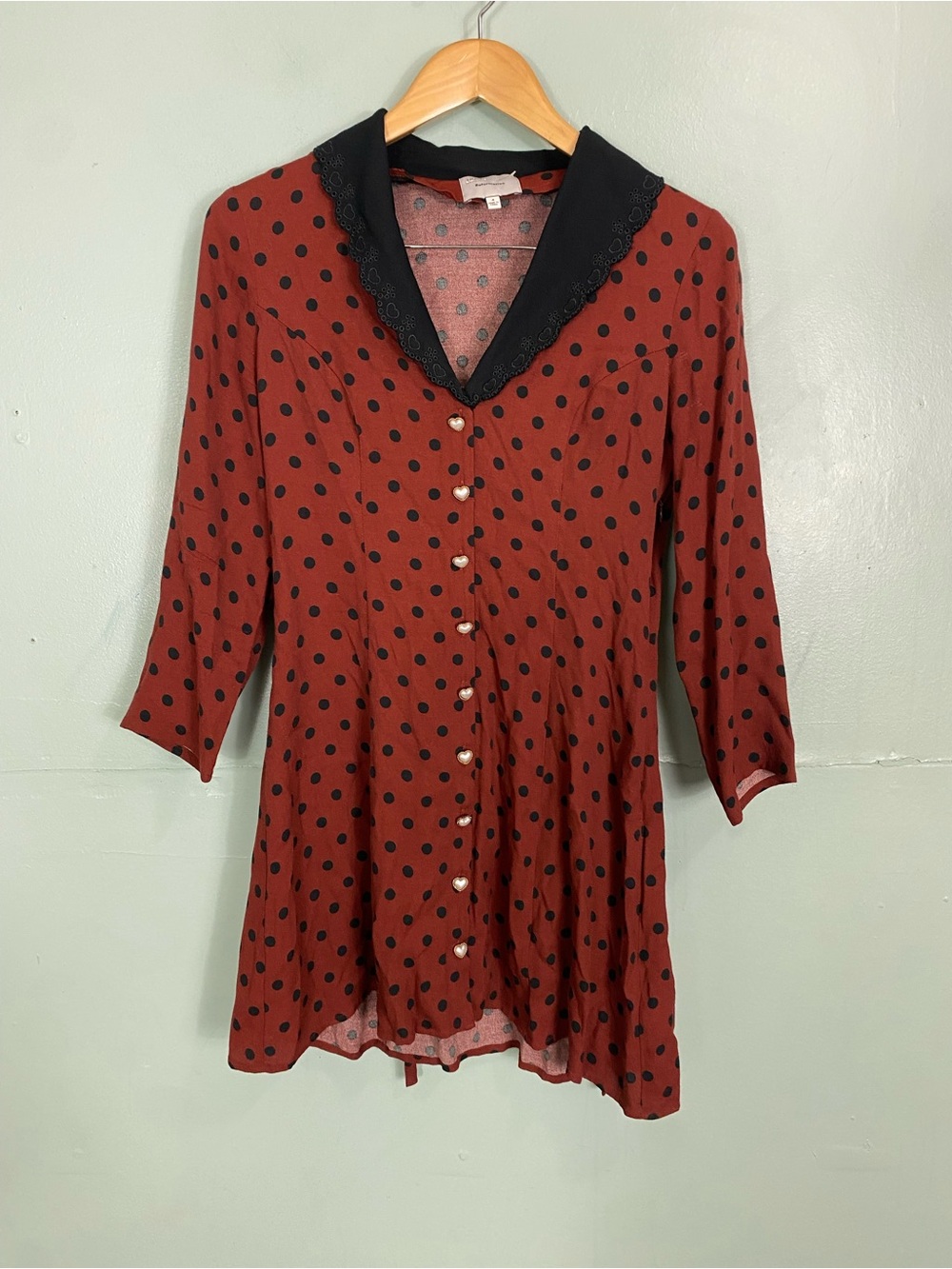 Reformation Galena Polka Dot Mini Dress Heart Collar & Buttons Size 4